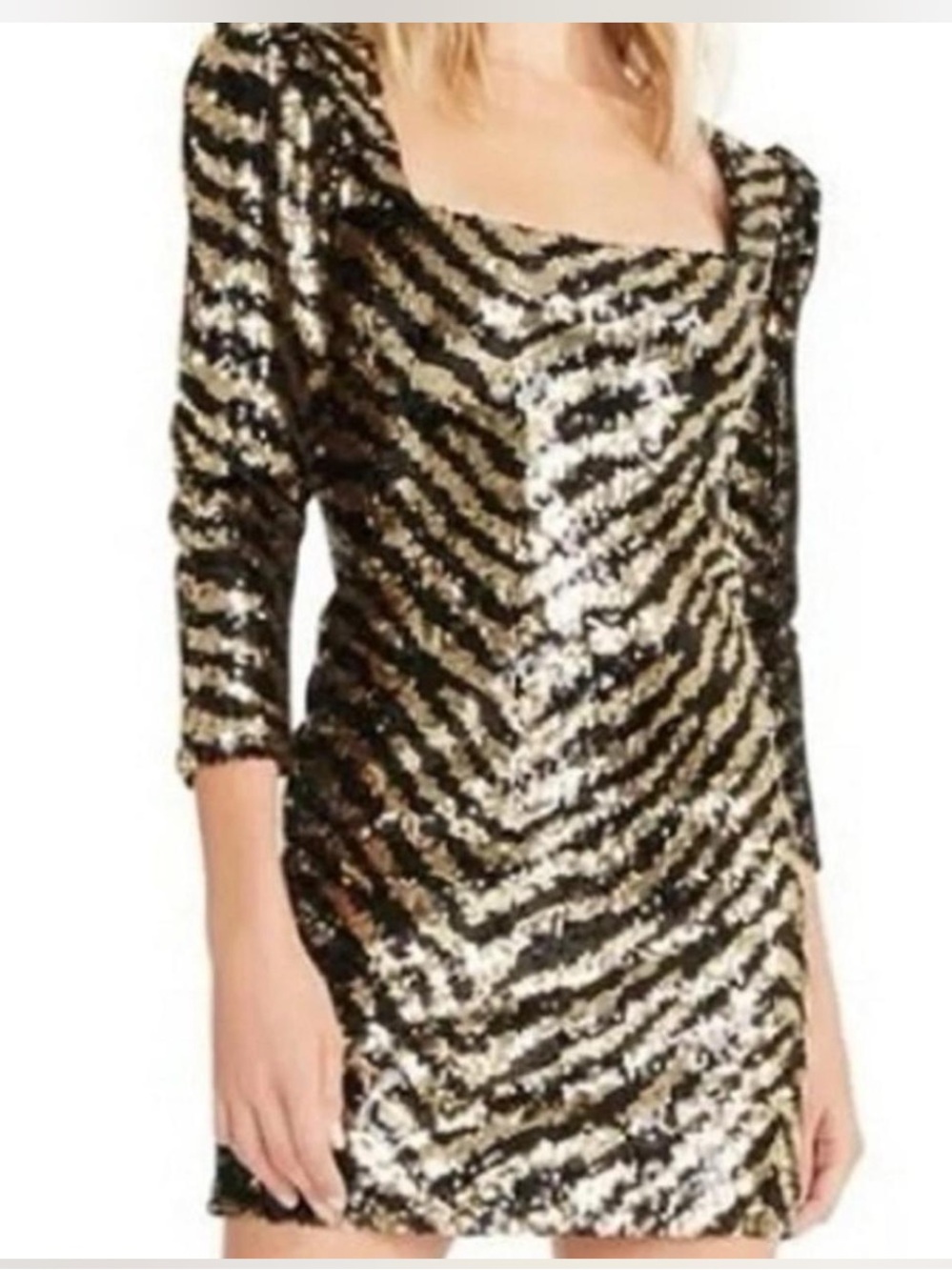 Betty Johnson Gold and Black Sequin Zebra-Print Mini Dress